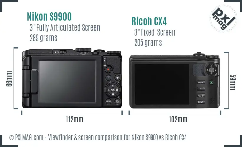Nikon S9900 vs Ricoh CX4 Screen and Viewfinder comparison