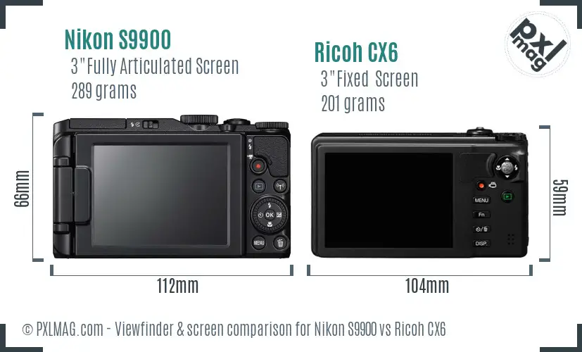 Nikon S9900 vs Ricoh CX6 Screen and Viewfinder comparison