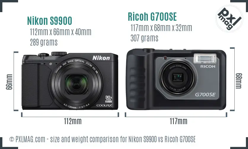 Nikon S9900 vs Ricoh G700SE size comparison
