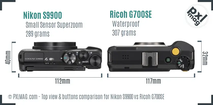 Nikon S9900 vs Ricoh G700SE top view buttons comparison