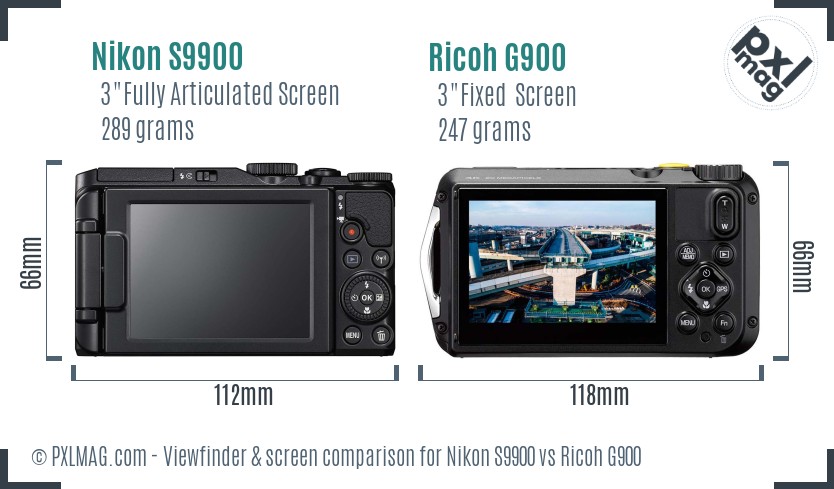 Nikon S9900 vs Ricoh G900 Screen and Viewfinder comparison
