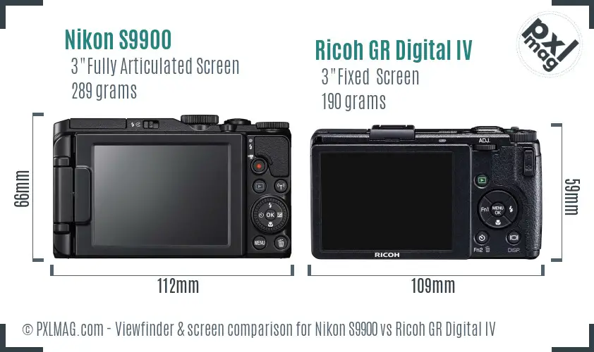 Nikon S9900 vs Ricoh GR Digital IV Screen and Viewfinder comparison Nikon S9900 vs Ricoh GR Digital IV Screen and Viewfinder comparison