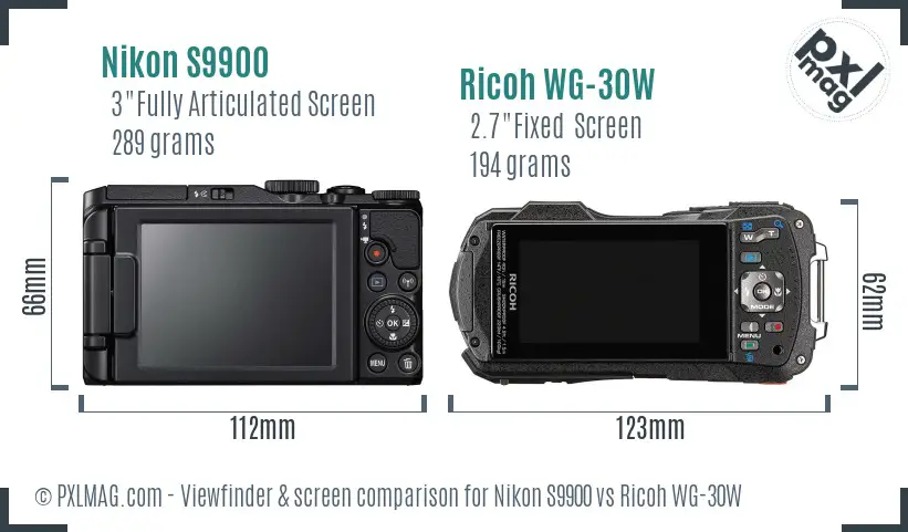 Nikon S9900 vs Ricoh WG-30W Screen and Viewfinder comparison
