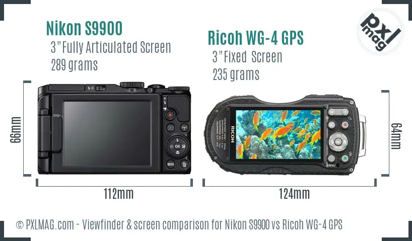 Nikon S9900 vs Ricoh WG-4 GPS Screen and Viewfinder comparison