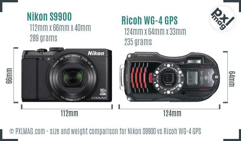 Nikon S9900 vs Ricoh WG-4 GPS size comparison