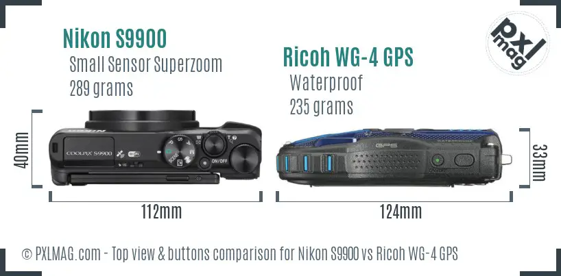 Nikon S9900 vs Ricoh WG-4 GPS top view buttons comparison