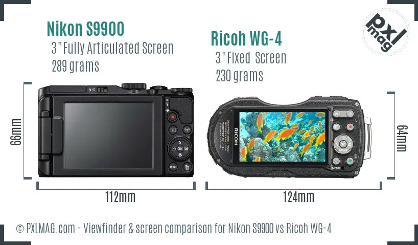 Nikon S9900 vs Ricoh WG-4 Screen and Viewfinder comparison