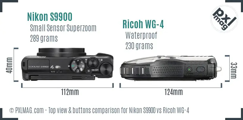 Nikon S9900 vs Ricoh WG-4 top view buttons comparison