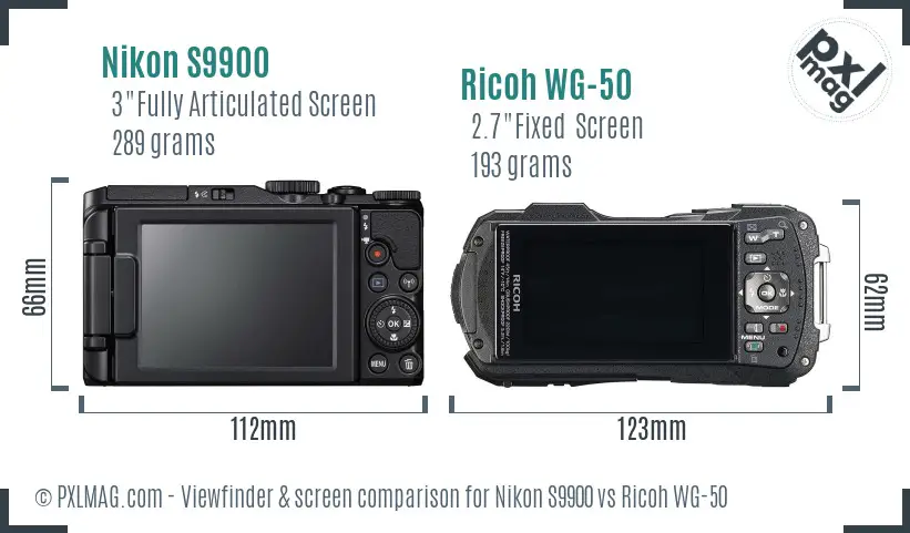 Nikon S9900 vs Ricoh WG-50 Screen and Viewfinder comparison
