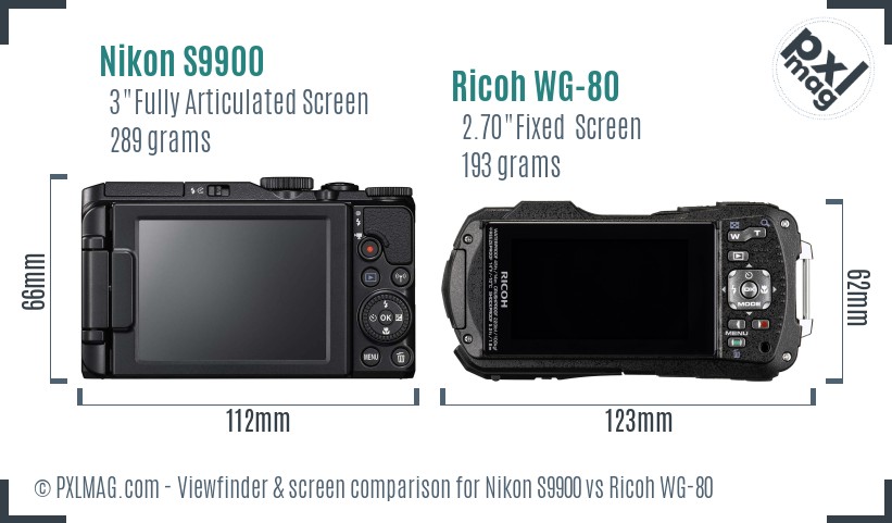 Nikon S9900 vs Ricoh WG-80 Screen and Viewfinder comparison
