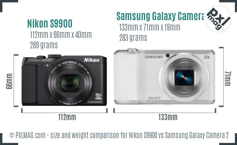Nikon S9900 vs Samsung Galaxy Camera 2 size comparison