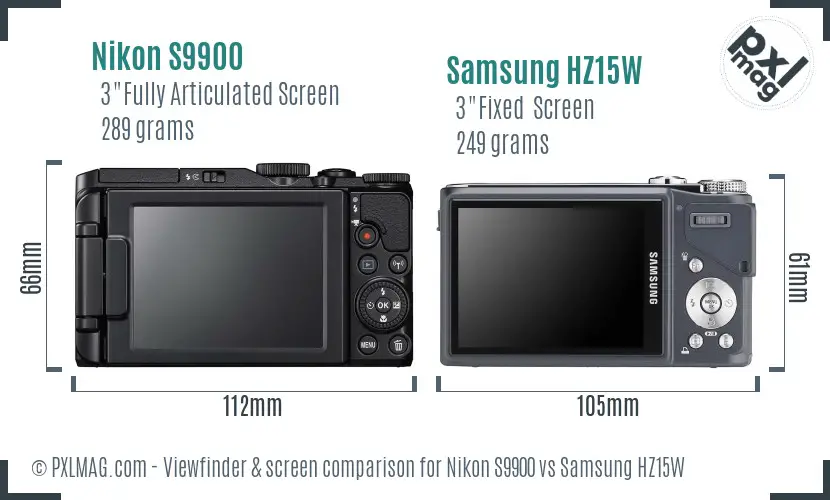 Nikon S9900 vs Samsung HZ15W Screen and Viewfinder comparison Nikon S9900 vs Samsung HZ15W Screen and Viewfinder comparison