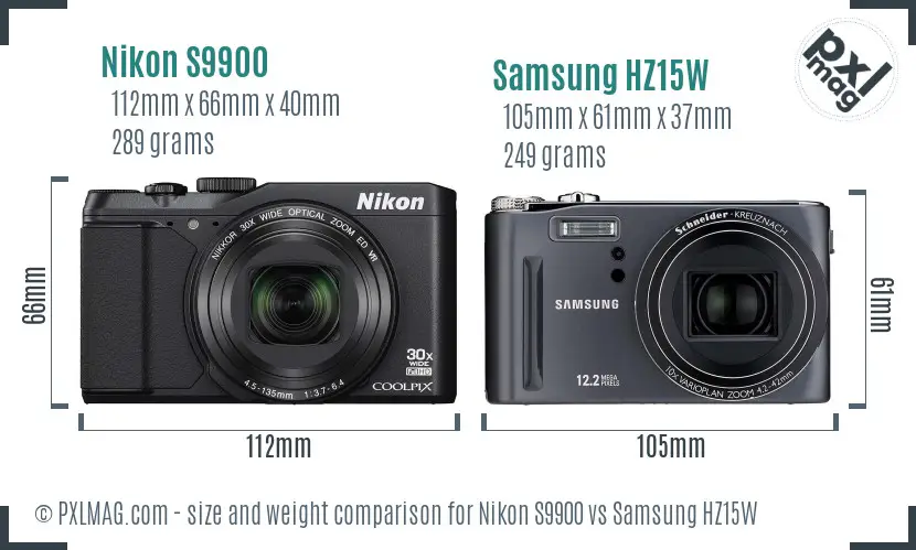 Nikon S9900 vs Samsung HZ15W size comparison Nikon S9900 vs Samsung HZ15W size comparison
