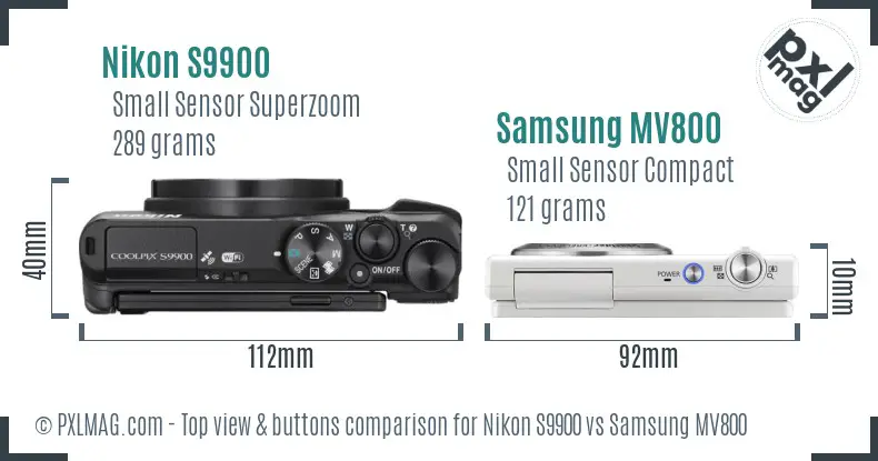 Nikon S9900 vs Samsung MV800 top view buttons comparison