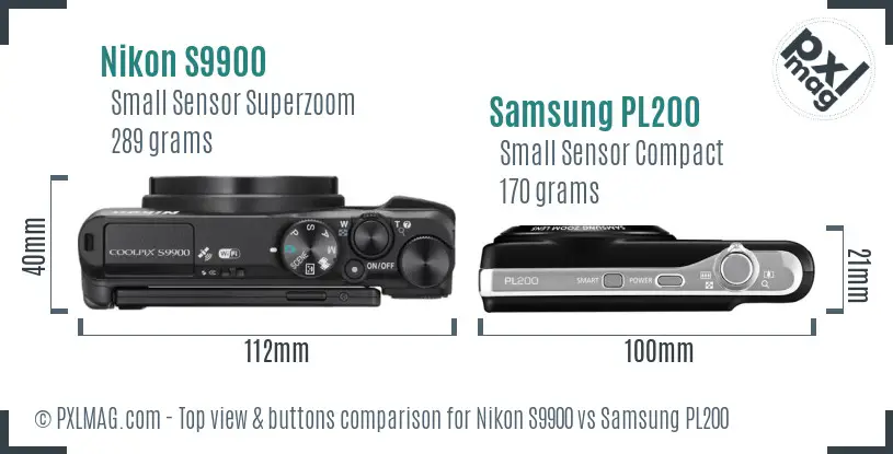 Nikon S9900 vs Samsung PL200 top view buttons comparison Nikon S9900 vs Samsung PL200 top view buttons comparison