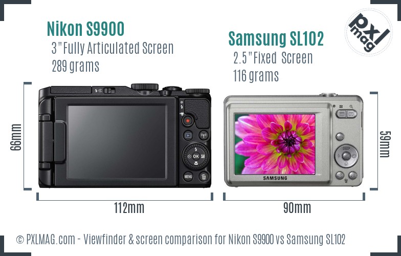 Nikon S9900 vs Samsung SL102 Screen and Viewfinder comparison