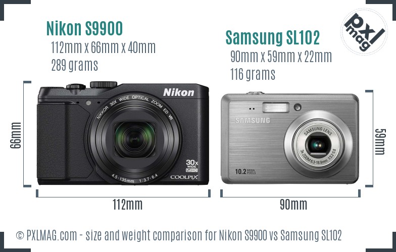 Nikon S9900 vs Samsung SL102 size comparison