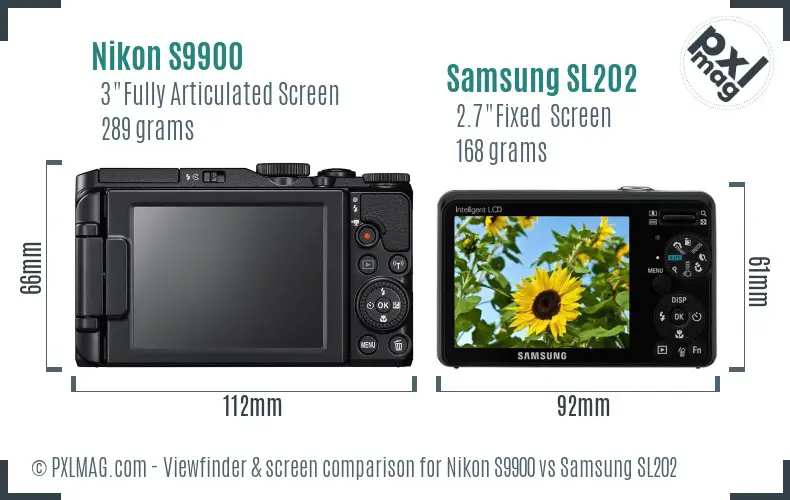 Nikon S9900 vs Samsung SL202 Screen and Viewfinder comparison