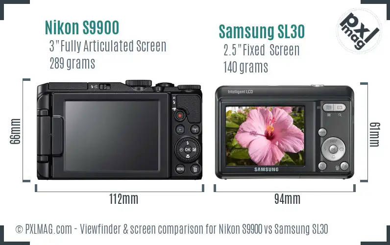 Nikon S9900 vs Samsung SL30 Screen and Viewfinder comparison