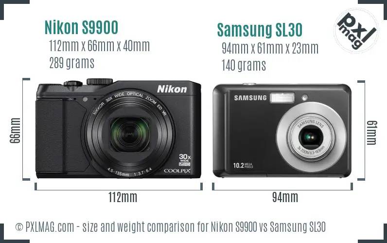 Nikon S9900 vs Samsung SL30 size comparison