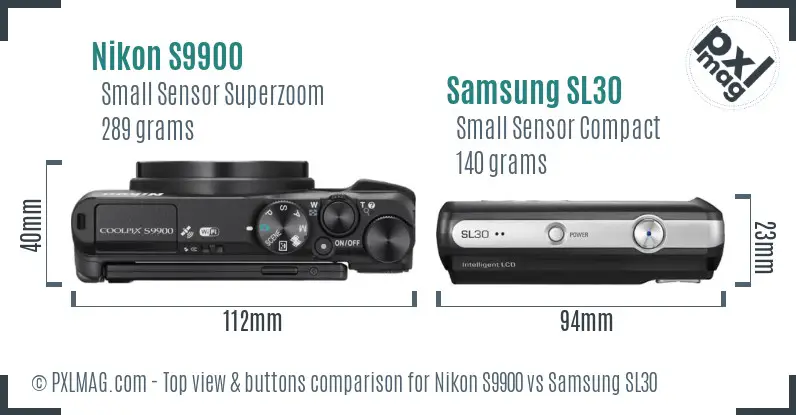 Nikon S9900 vs Samsung SL30 top view buttons comparison