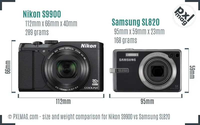 Nikon S9900 vs Samsung SL820 size comparison Nikon S9900 vs Samsung SL820 size comparison
