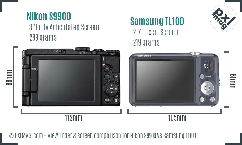 Nikon S9900 vs Samsung TL100 Screen and Viewfinder comparison