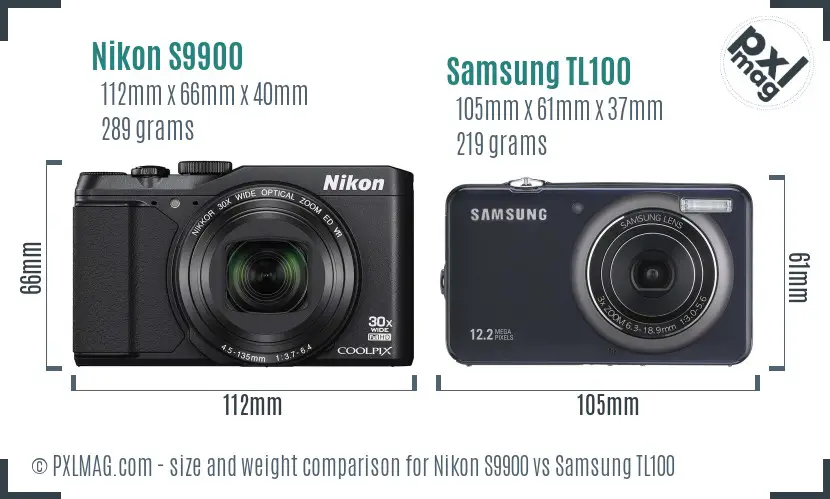 Nikon S9900 vs Samsung TL100 size comparison