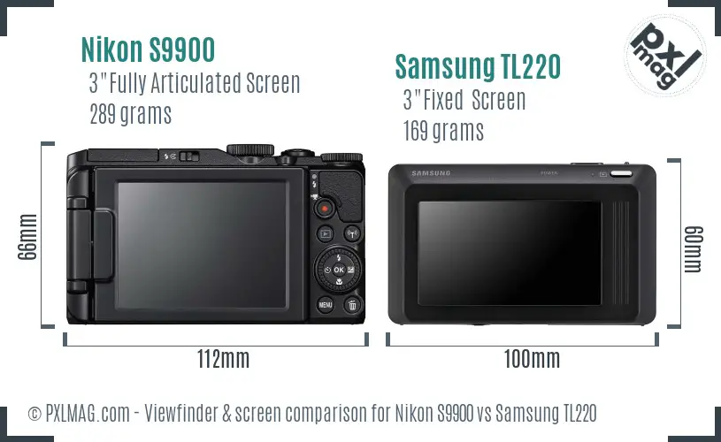 Nikon S9900 vs Samsung TL220 Screen and Viewfinder comparison