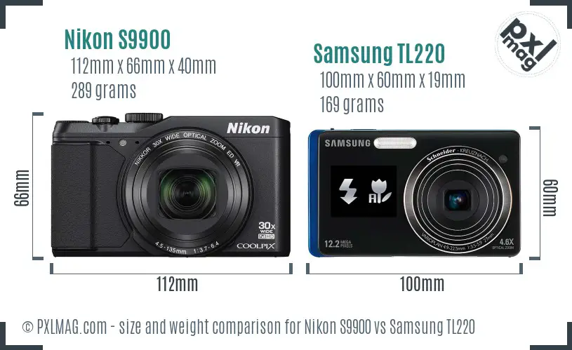 Nikon S9900 vs Samsung TL220 size comparison