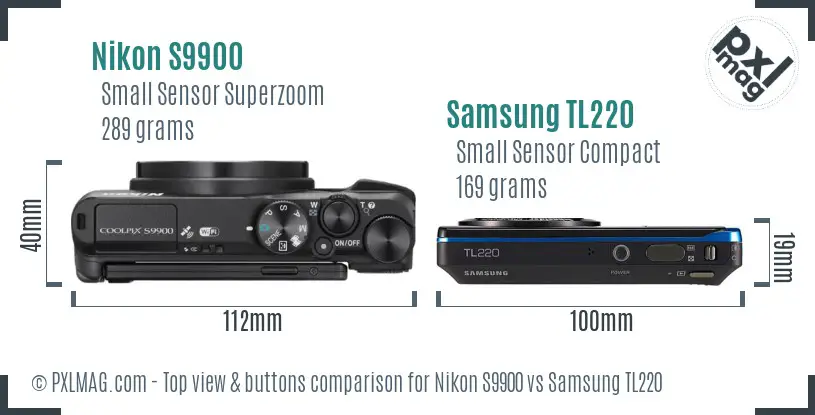 Nikon S9900 vs Samsung TL220 top view buttons comparison