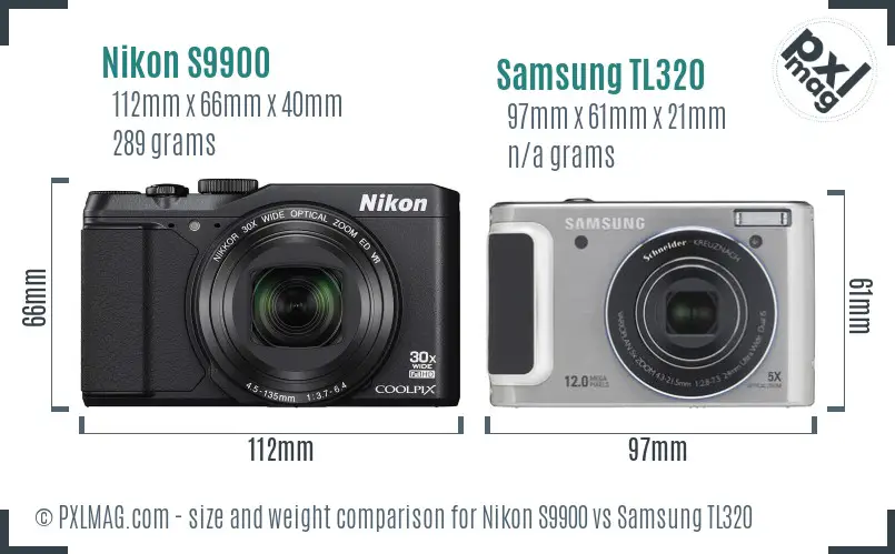 Nikon S9900 vs Samsung TL320 size comparison