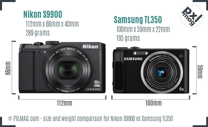 Nikon S9900 vs Samsung TL350 size comparison