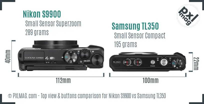 Nikon S9900 vs Samsung TL350 top view buttons comparison