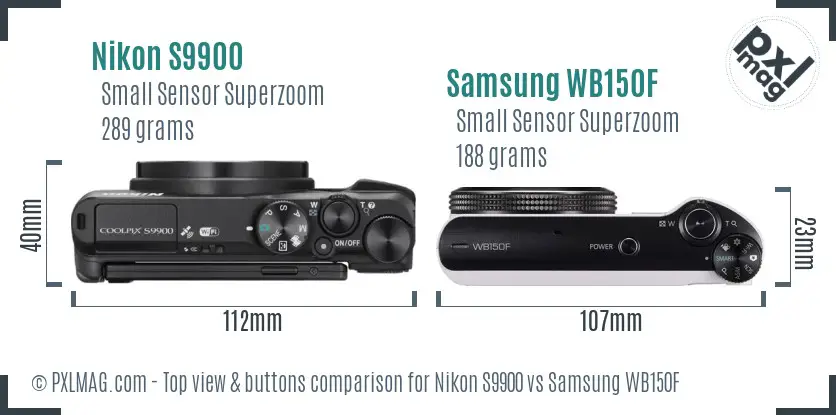 Nikon S9900 vs Samsung WB150F top view buttons comparison