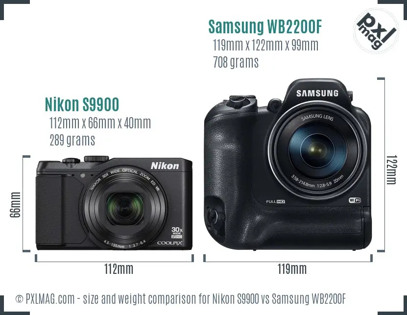 Nikon S9900 vs Samsung WB2200F size comparison