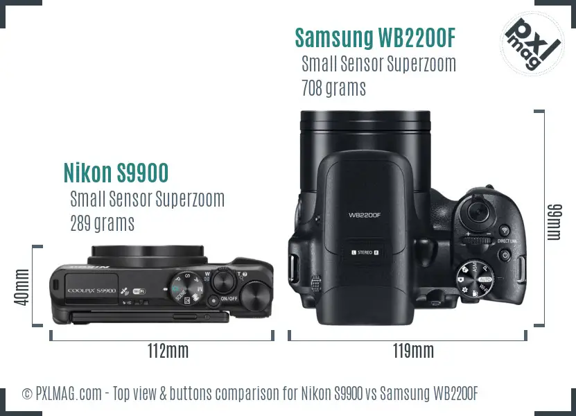 Nikon S9900 vs Samsung WB2200F top view buttons comparison