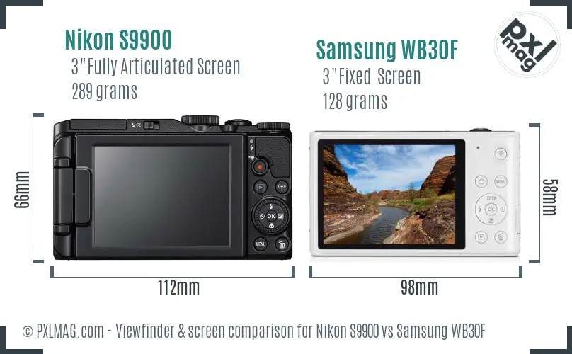 Nikon S9900 vs Samsung WB30F Screen and Viewfinder comparison