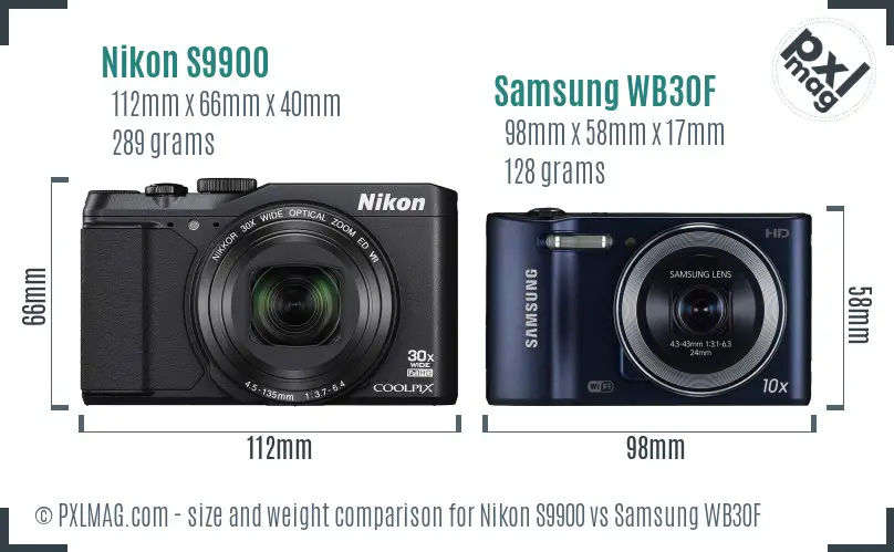 Nikon S9900 vs Samsung WB30F size comparison