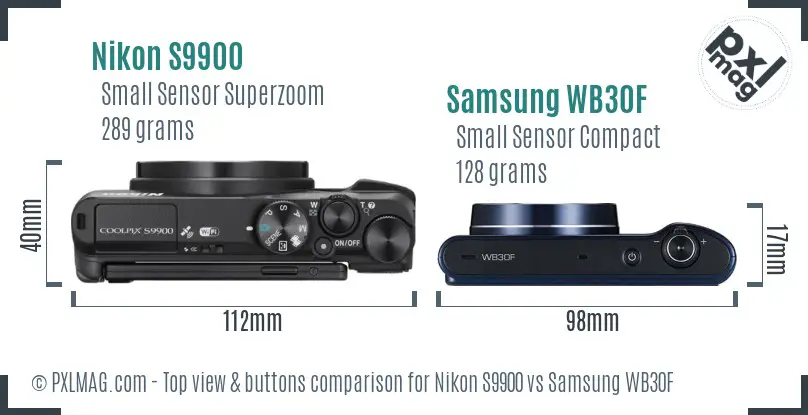 Nikon S9900 vs Samsung WB30F top view buttons comparison