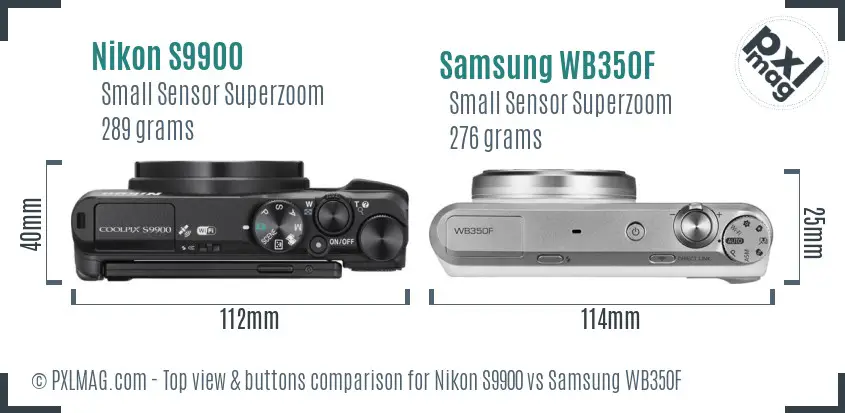 Nikon S9900 vs Samsung WB350F top view buttons comparison