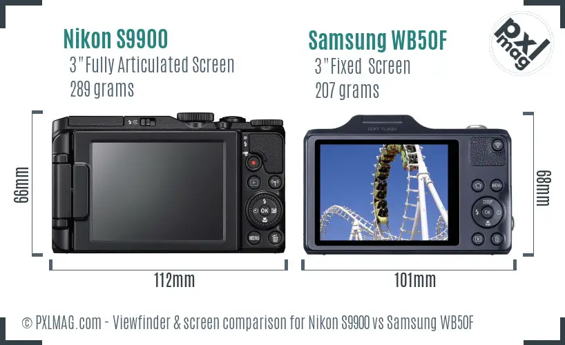 Nikon S9900 vs Samsung WB50F Screen and Viewfinder comparison