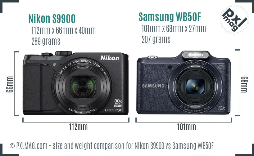 Nikon S9900 vs Samsung WB50F size comparison