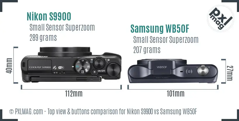 Nikon S9900 vs Samsung WB50F top view buttons comparison