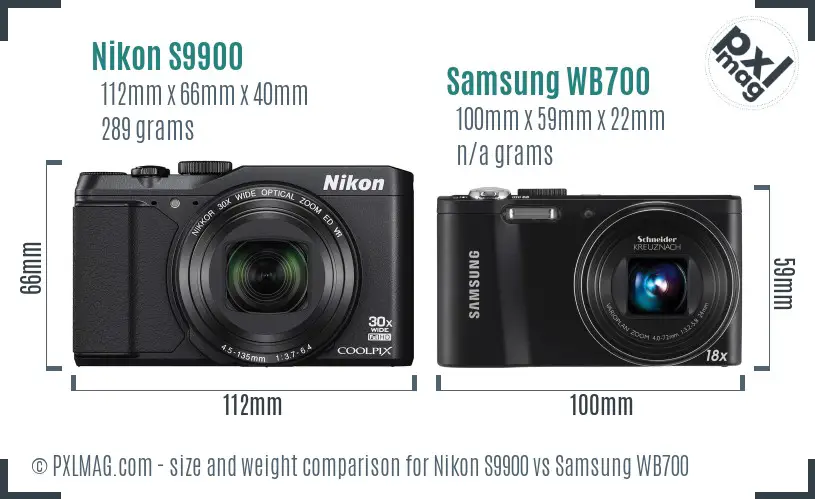 Nikon S9900 vs Samsung WB700 size comparison