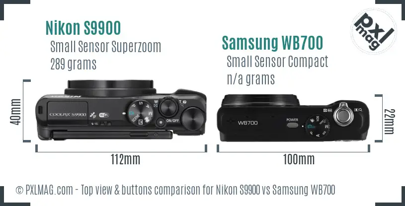 Nikon S9900 vs Samsung WB700 top view buttons comparison