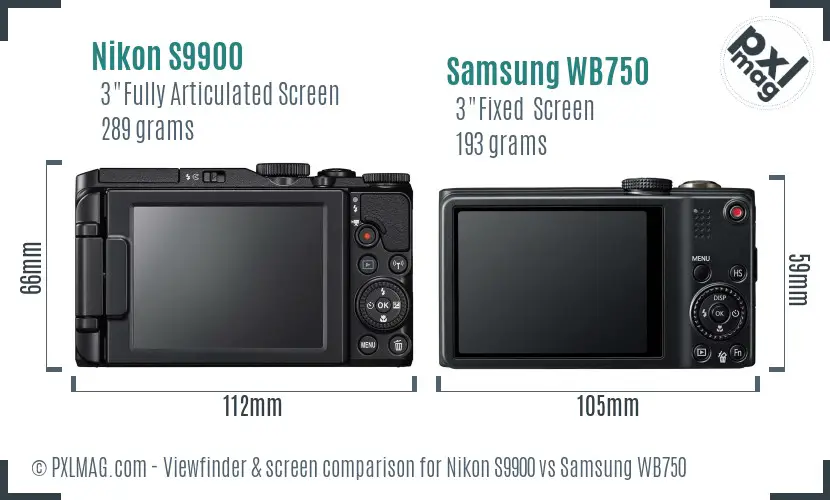 Nikon S9900 vs Samsung WB750 Screen and Viewfinder comparison