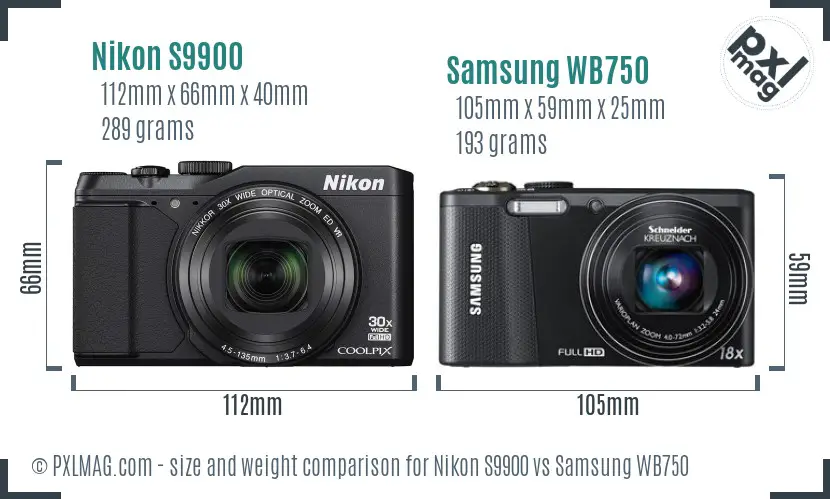 Nikon S9900 vs Samsung WB750 size comparison