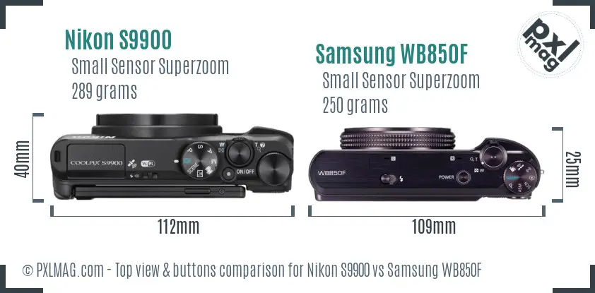 Nikon S9900 vs Samsung WB850F top view buttons comparison