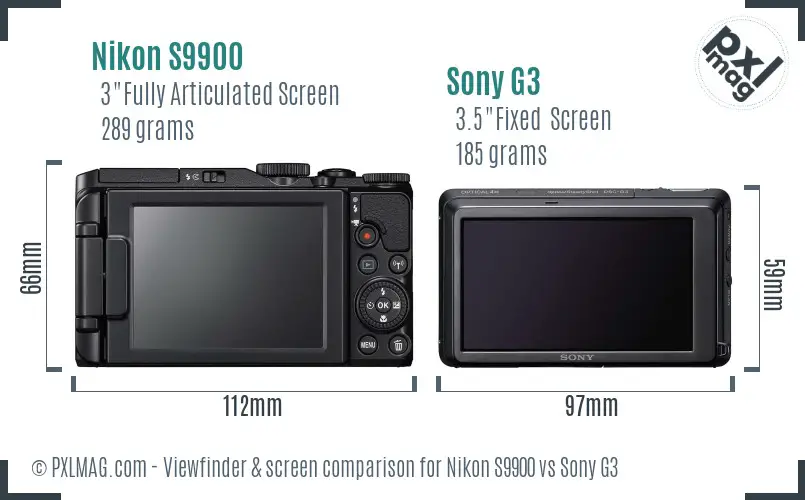 Nikon S9900 vs Sony G3 Screen and Viewfinder comparison